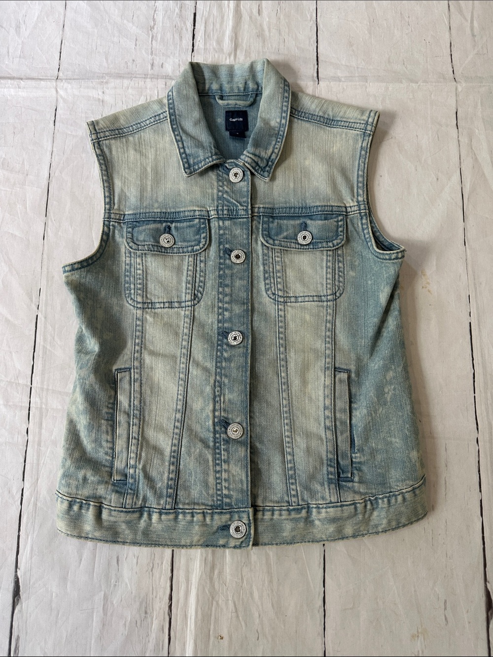 GAP Washed Light Blue Denim Vest - Sleeveless Button-Up